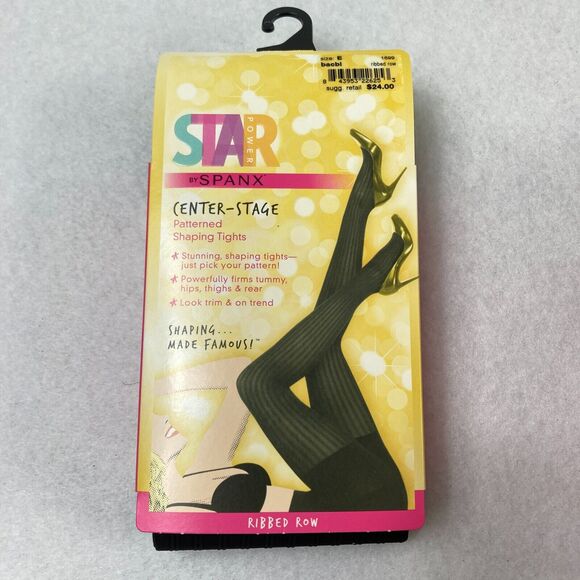 Star Power By Spanx Women's Size E Black Ribbed Row Shaping Tights Shapewear NWT - Picture 1 of 6